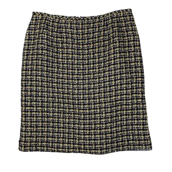 Kasper & Company Wool Blend Plaid Skirt Size 2P Black/Yellow/Grey